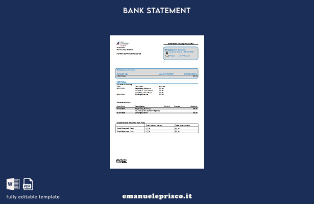 modello di parola di estratto conto bancario USA First International Bank & Trus